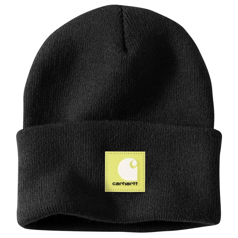 CARHARTT - Knit Beanie - Rubber Patch - Black - Acrylic - Authentic - Rare - NEW